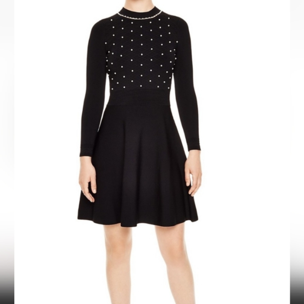 *sold* Sandro Paris Vanessa pearl embellished black knit dress NWT size Sandro 2